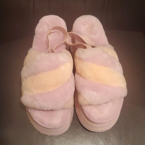 SOLD! UGG Disco Stripe Fluff Yeah Platform Slide Pink Dusk - Size 11 - Picture 2 of 13